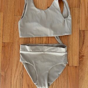 Kids High-Waist Bikini Set in Light Beige